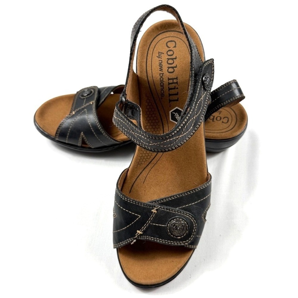 Cobb Hill New Balance‎ Womens Black Leather Wedge Sandals RevLite  Size 10M